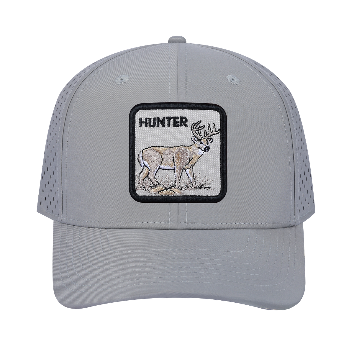 Hunter 6-Panel Microfiber Laser Hole Trucker Hat with Light Grey front and Light Grey back