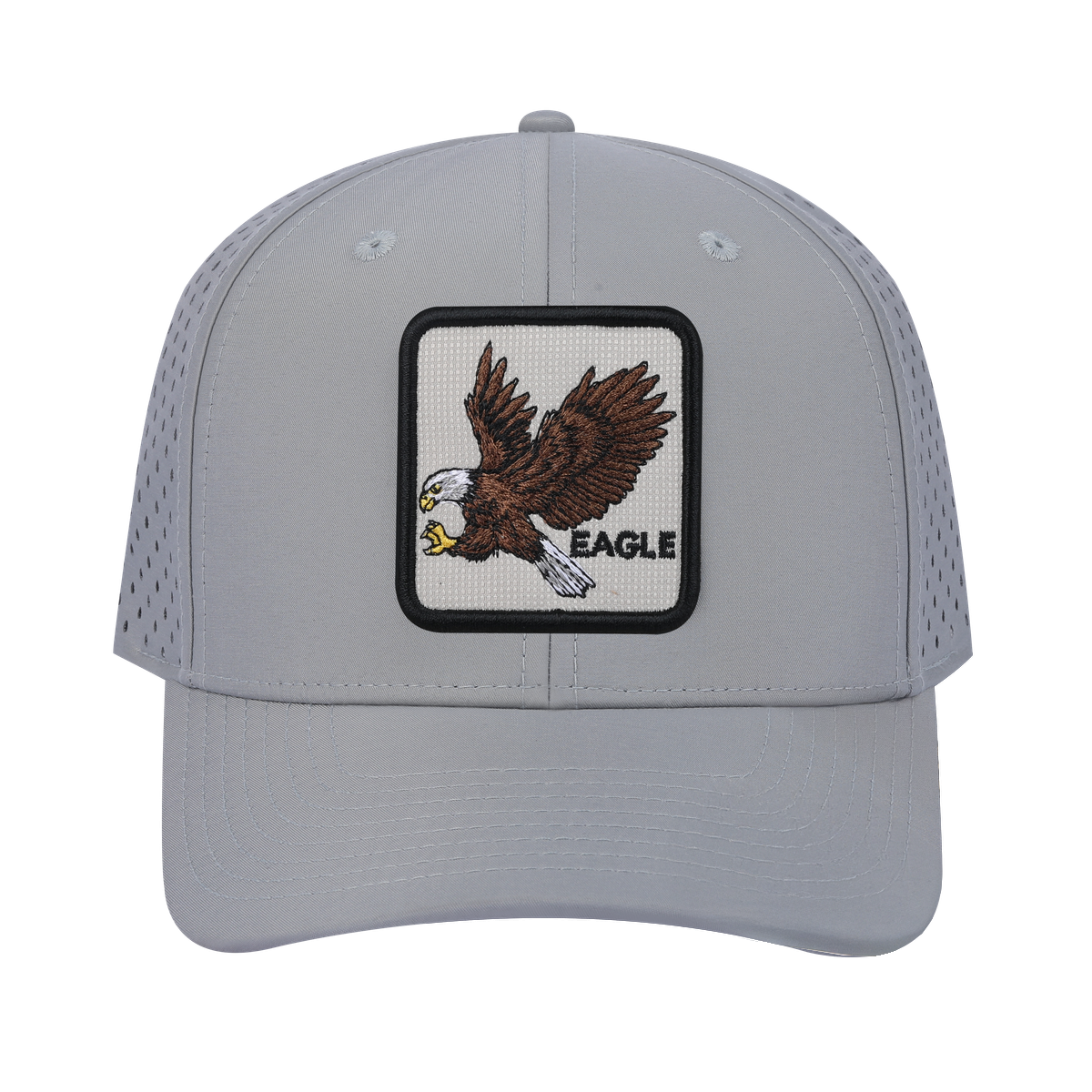 Eagle 6-Panel Microfiber Laser Hole Trucker Hat with Light Grey front and Light Grey back