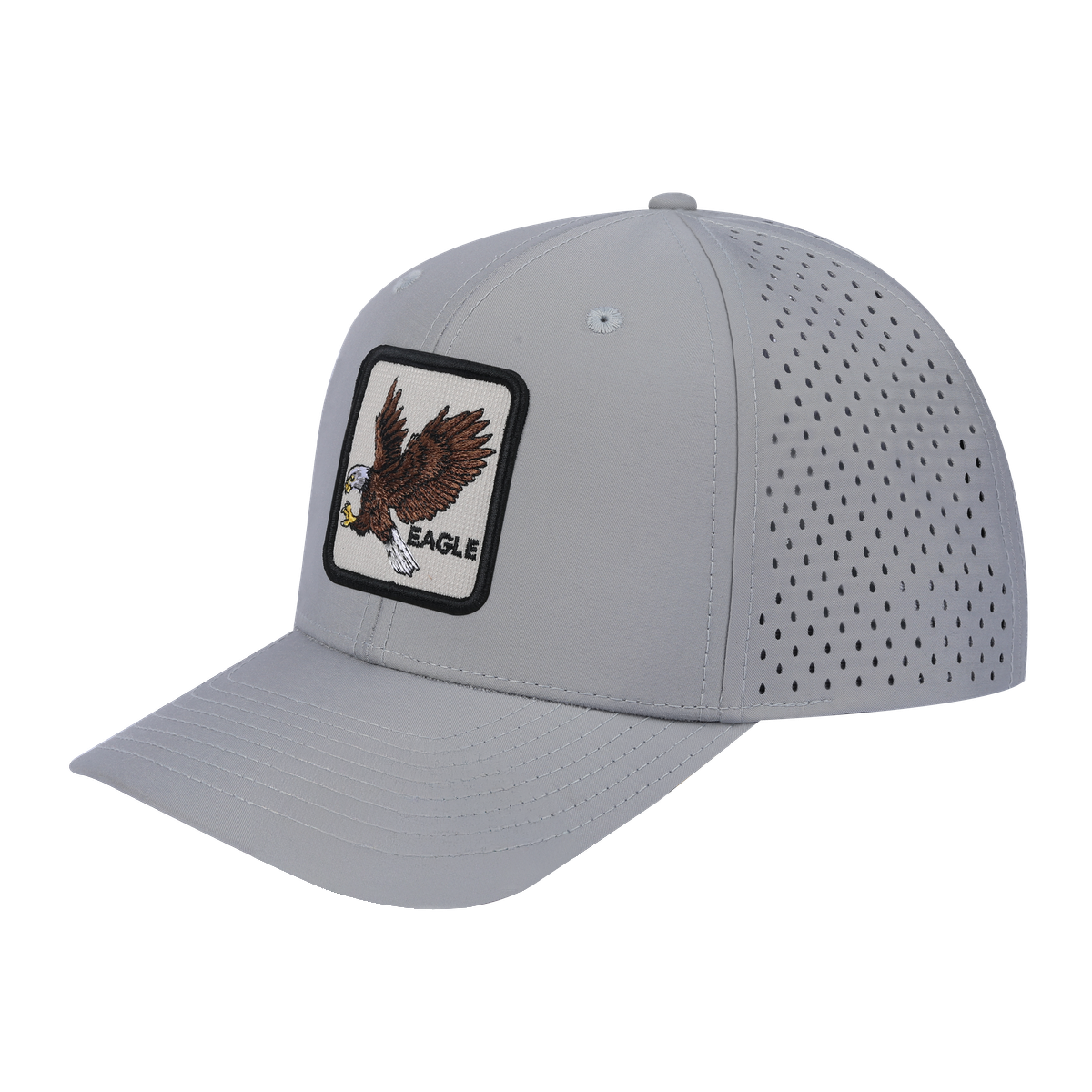 Eagle 6-Panel Microfiber Laser Hole Trucker Hat with Light Grey front and Light Grey back