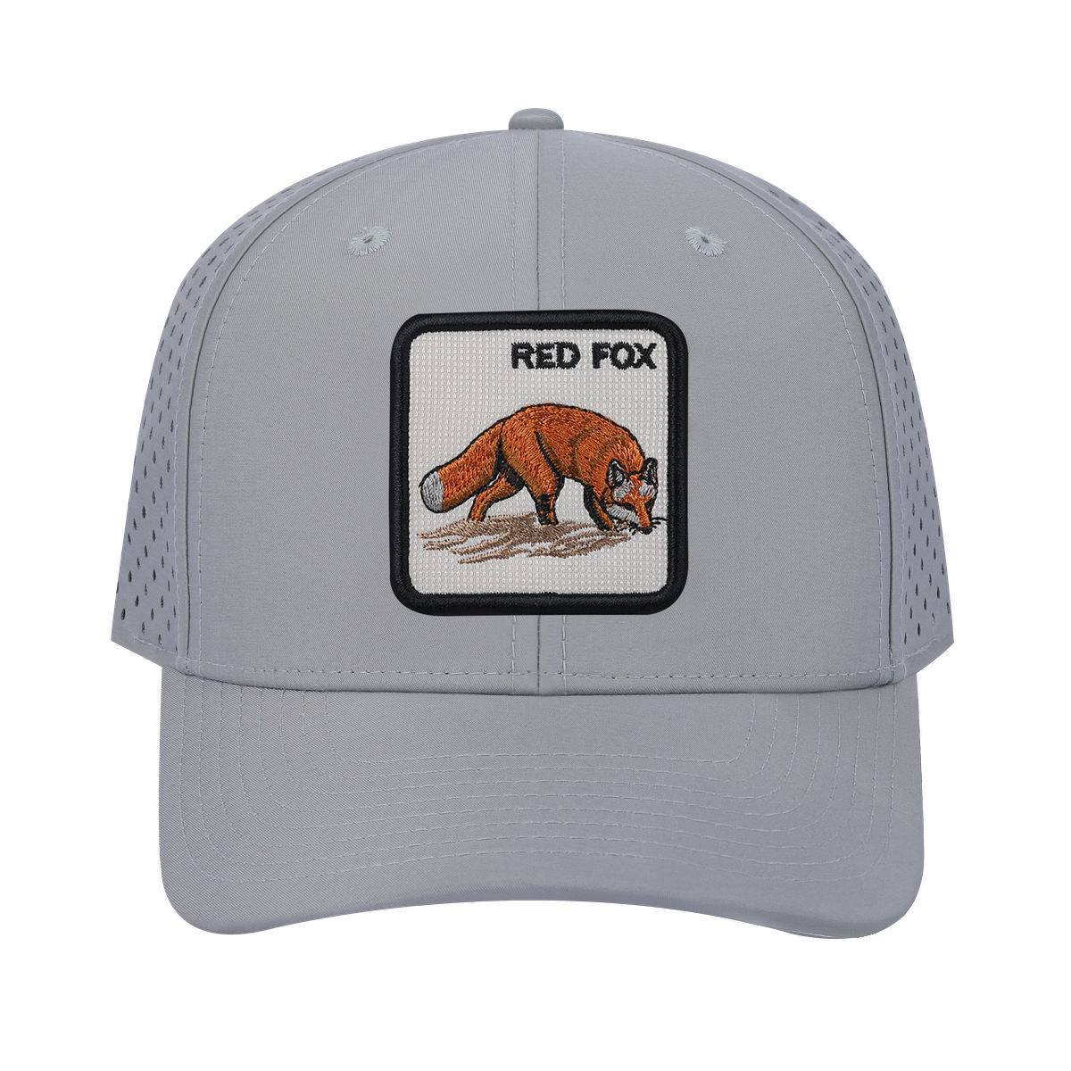 Red Fox 6-Panel Microfiber Laser Hole Trucker Hat with Light Grey front and Light Grey back