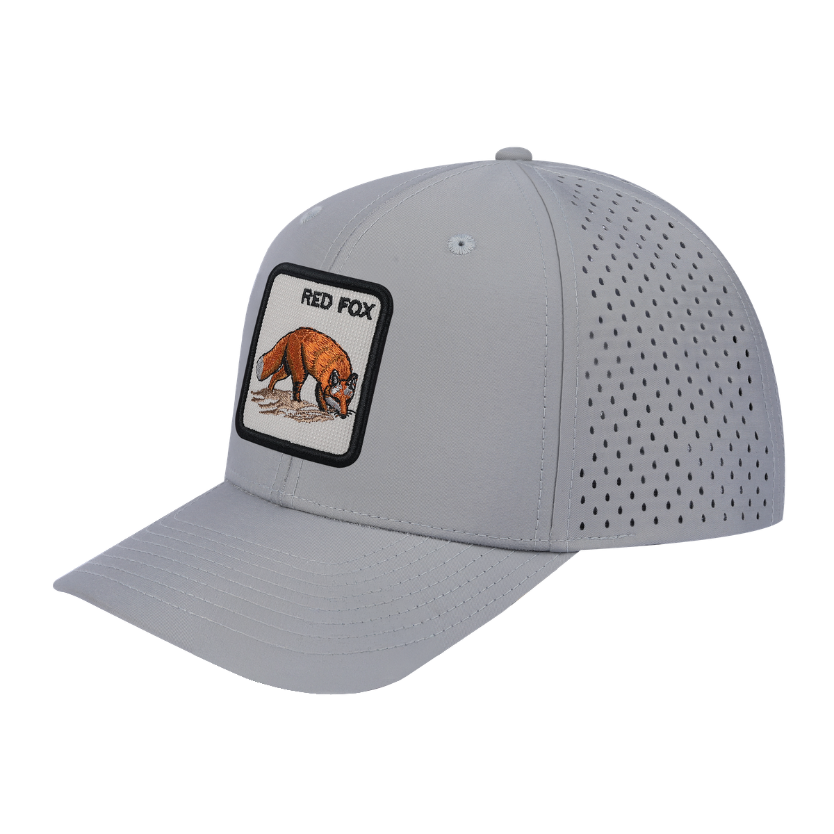 Red Fox 6-Panel Microfiber Laser Hole Trucker Hat with Light Grey front and Light Grey back