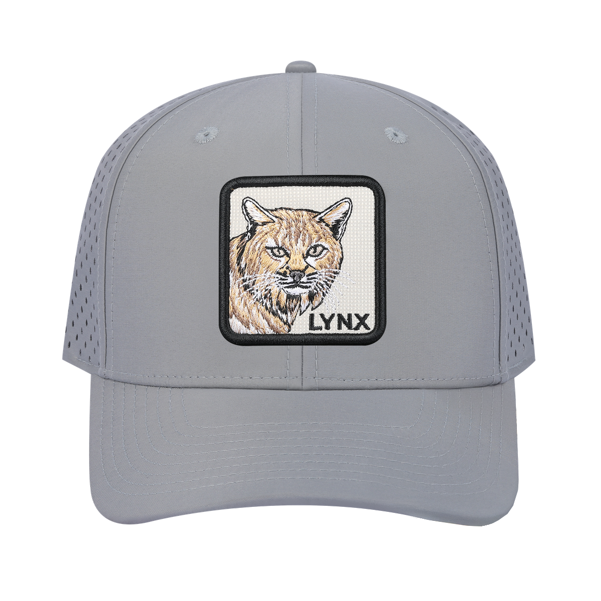 Lynx 6-Panel Microfiber Laser Hole Trucker Hat with Light Grey front and Light Grey back
