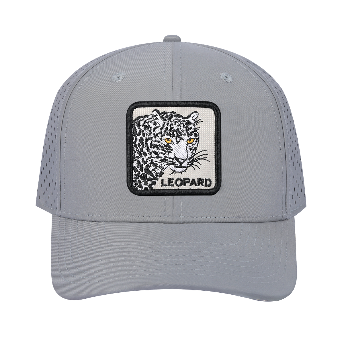 Leopard 6-Panel Microfiber Laser Hole Trucker Hat with Light Grey front and Light Grey back