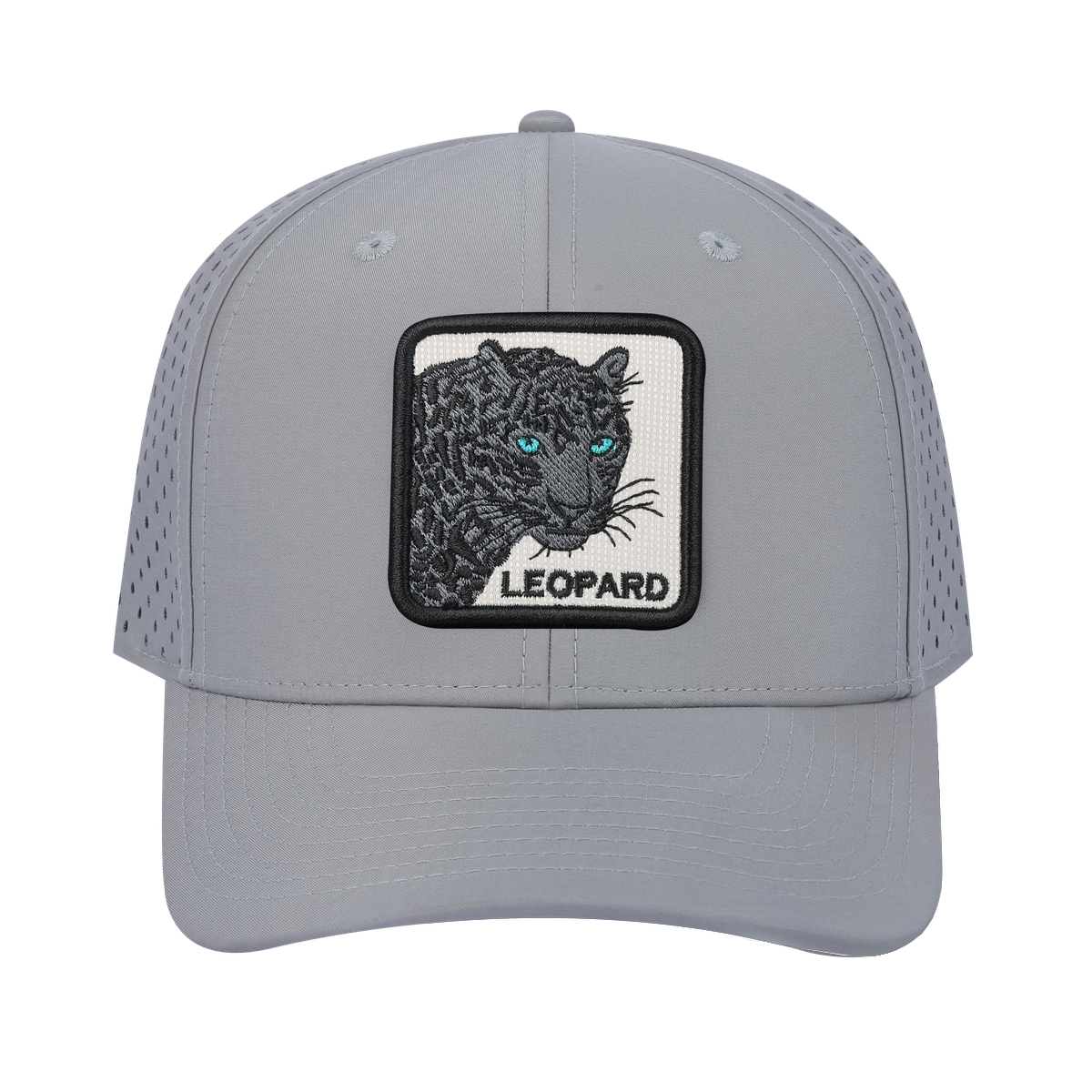 Leopard V2 6-Panel Microfiber Laser Hole Trucker Hat with Light Grey front and Light Grey back