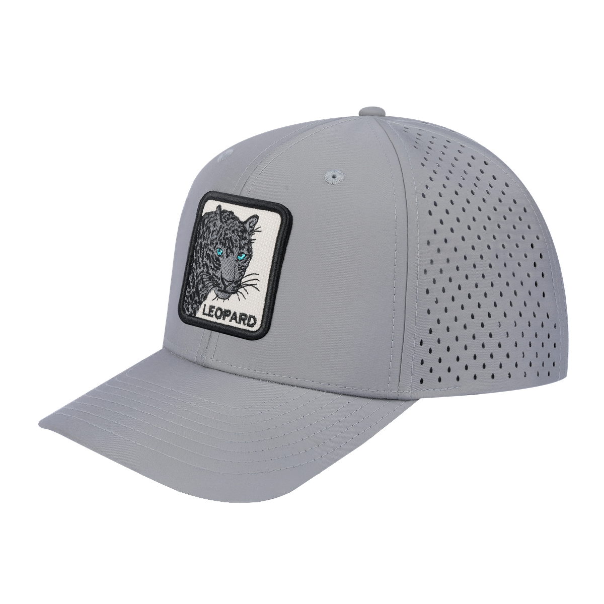 Leopard V2 6-Panel Microfiber Laser Hole Trucker Hat with Light Grey front and Light Grey back