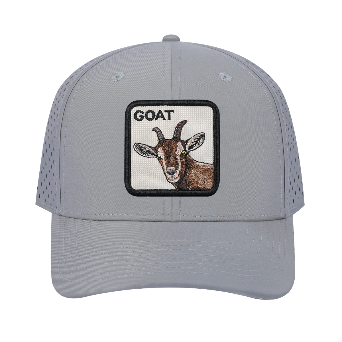 Goat 6-Panel Microfiber Laser Hole Trucker Hat with Light Grey front and Light Grey back