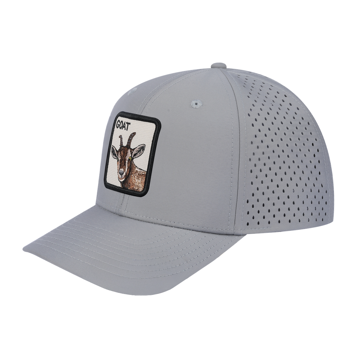 Goat 6-Panel Microfiber Laser Hole Trucker Hat with Light Grey front and Light Grey back