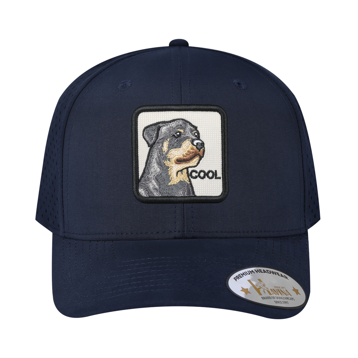 Cool 6-Panel Microfiber Laser Hole Trucker Hat with Navy front and Navy back
