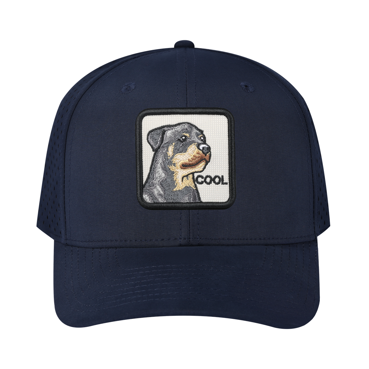 Cool 6-Panel Microfiber Laser Hole Trucker Hat with Navy front and Navy back
