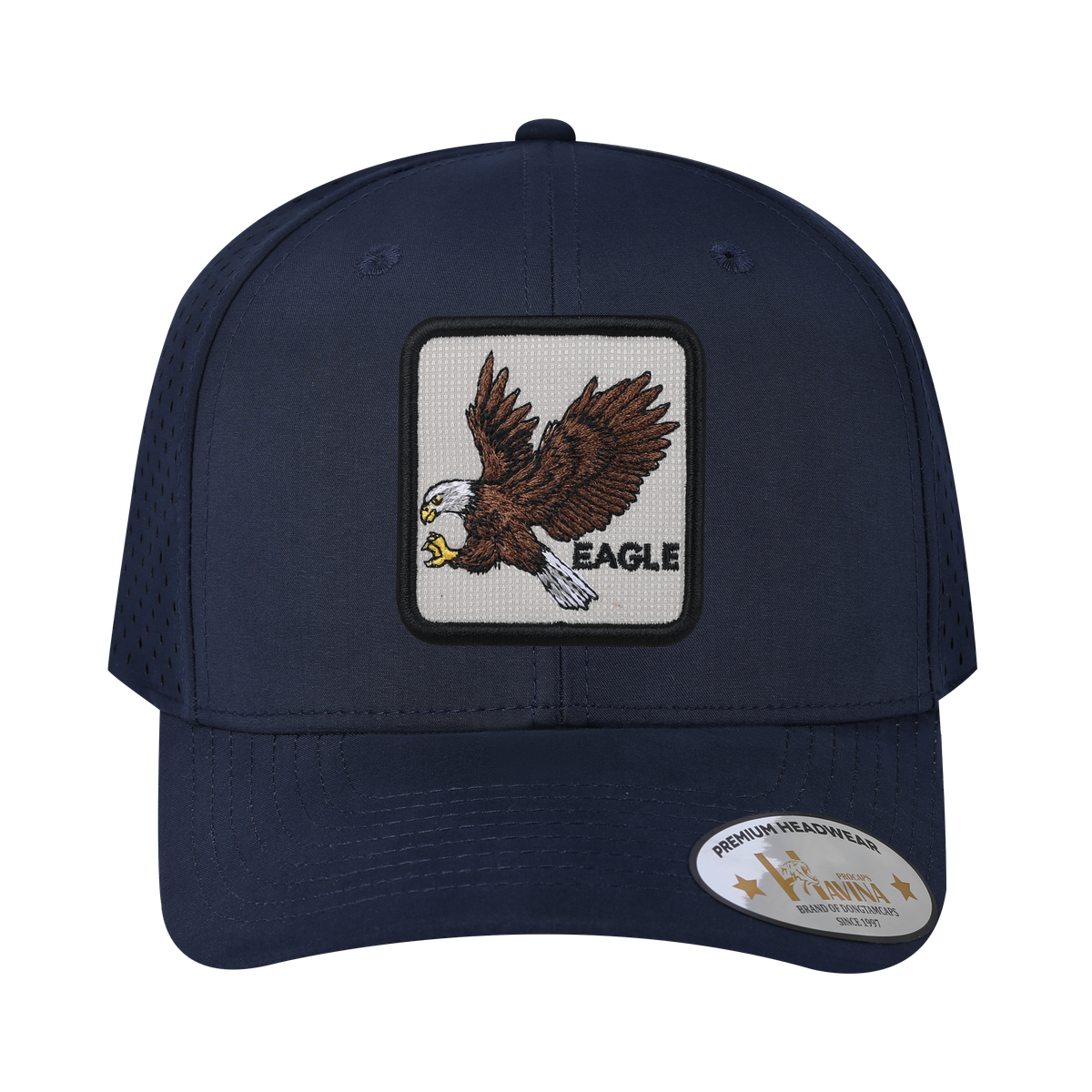 Eagle 6-Panel Microfiber Laser Hole Trucker Hat with Navy front and Navy back