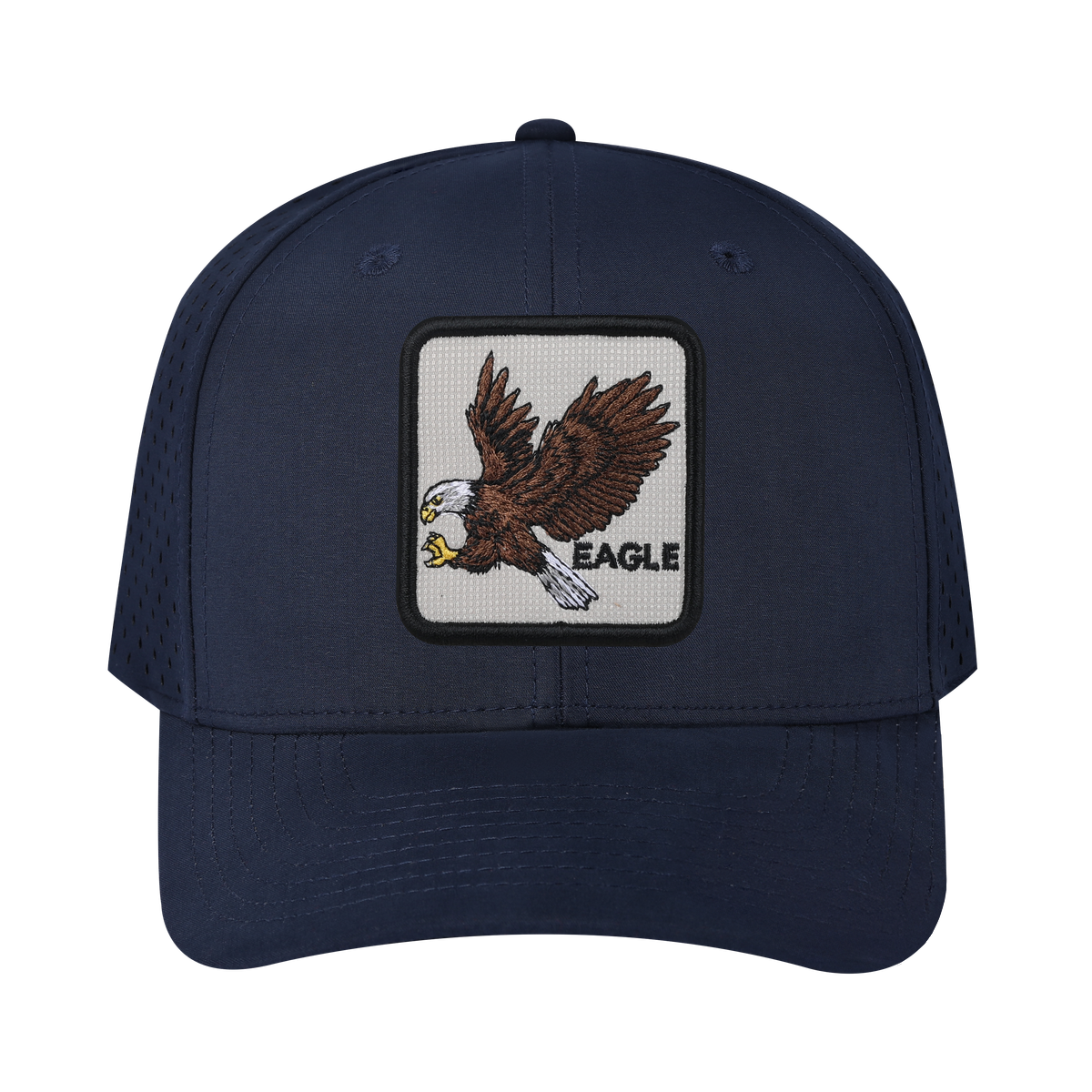 Eagle 6-Panel Microfiber Laser Hole Trucker Hat with Navy front and Navy back