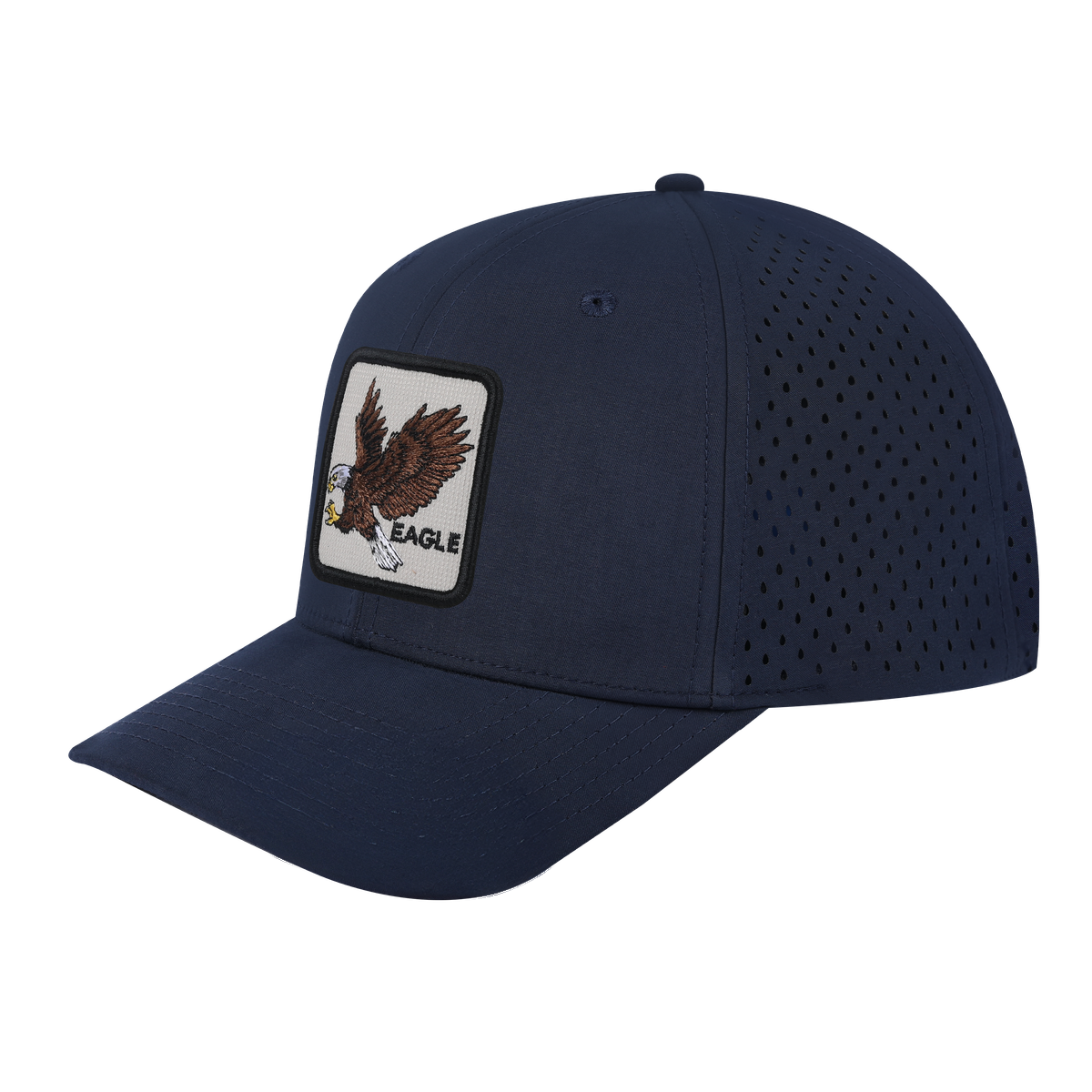 Eagle 6-Panel Microfiber Laser Hole Trucker Hat with Navy front and Navy back