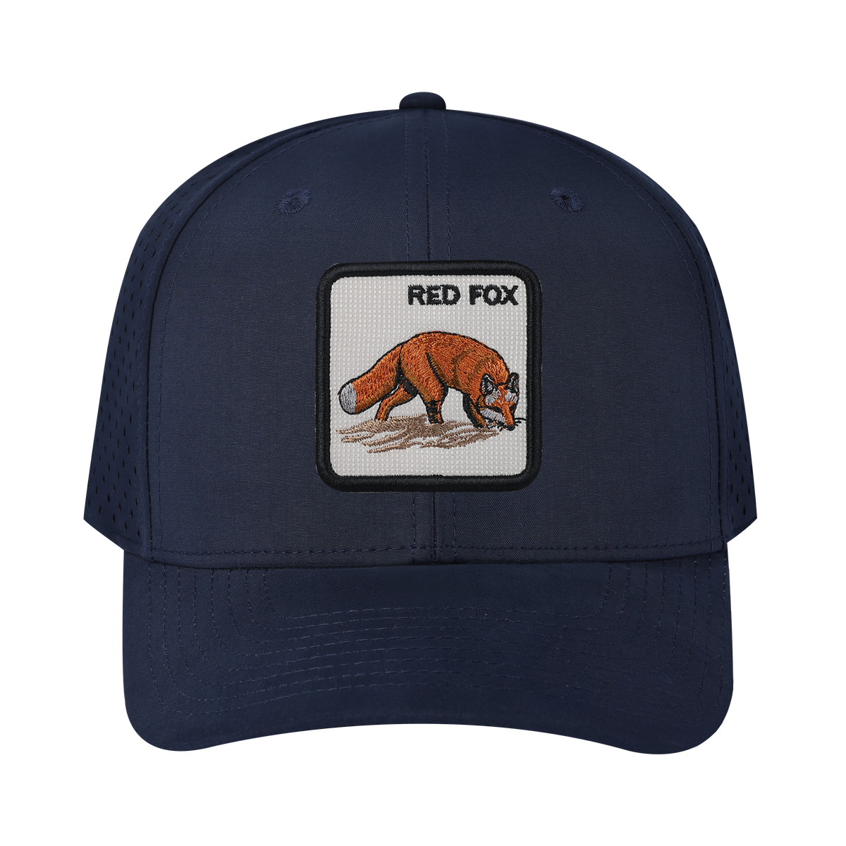 Red Fox 6-Panel Microfiber Laser Hole Trucker Hat with Navy front and Navy back