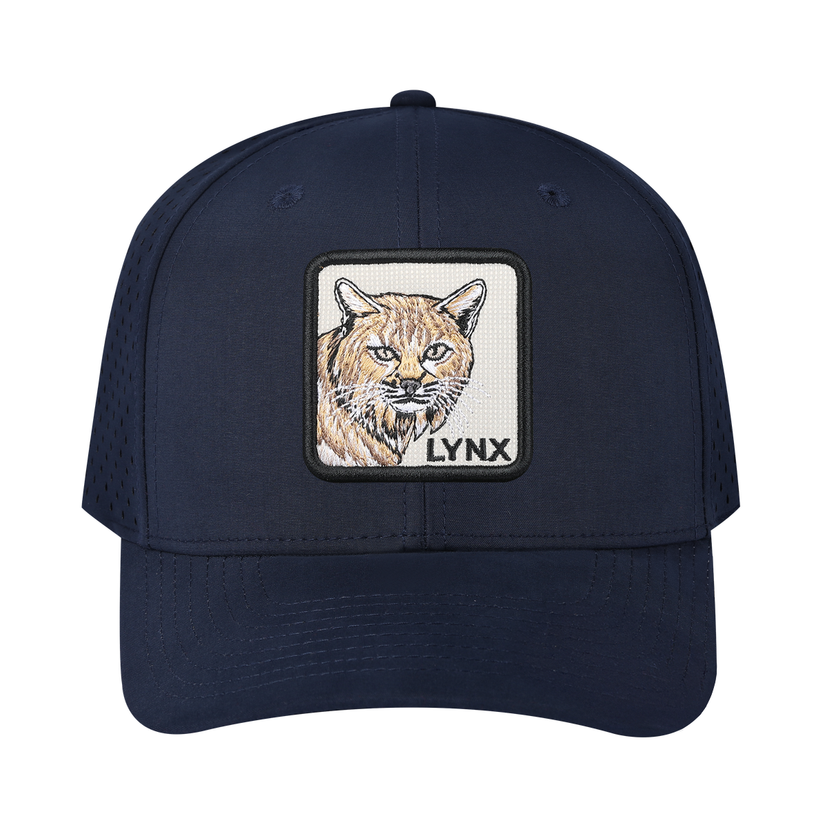 Lynx 6-Panel Microfiber Laser Hole Trucker Hat with Navy front and Navy back