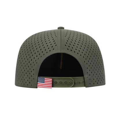 Wolf 6-Panel Microfiber Laser Hole Trucker Hat with Olive front and Olive back