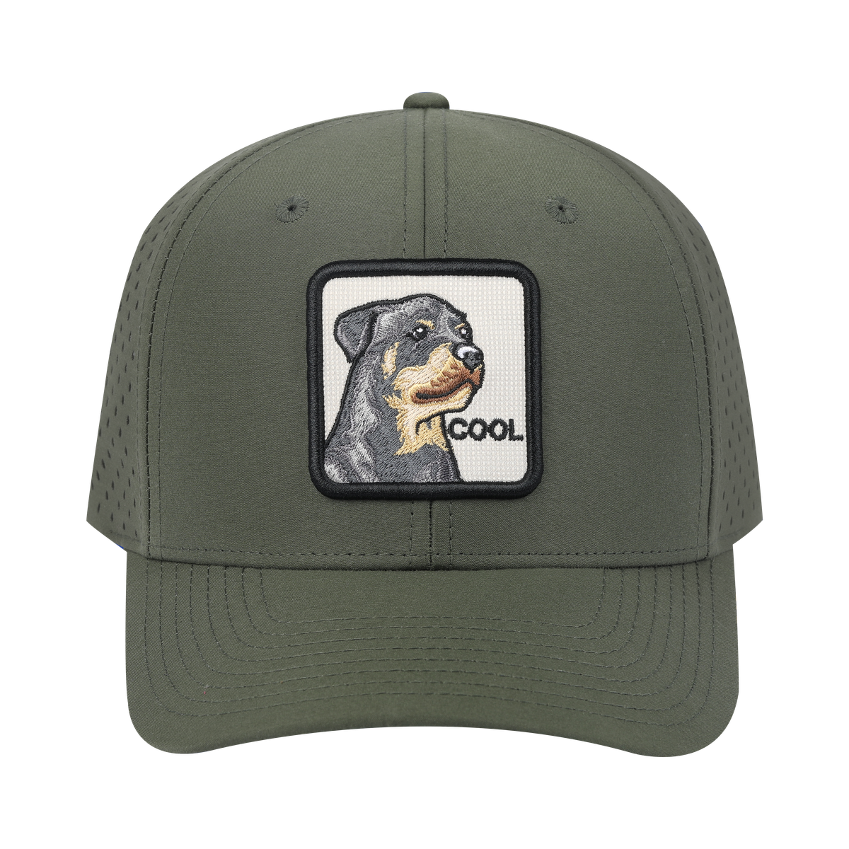Cool 6-Panel Microfiber Laser Hole Trucker Hat with Olive front and Olive back