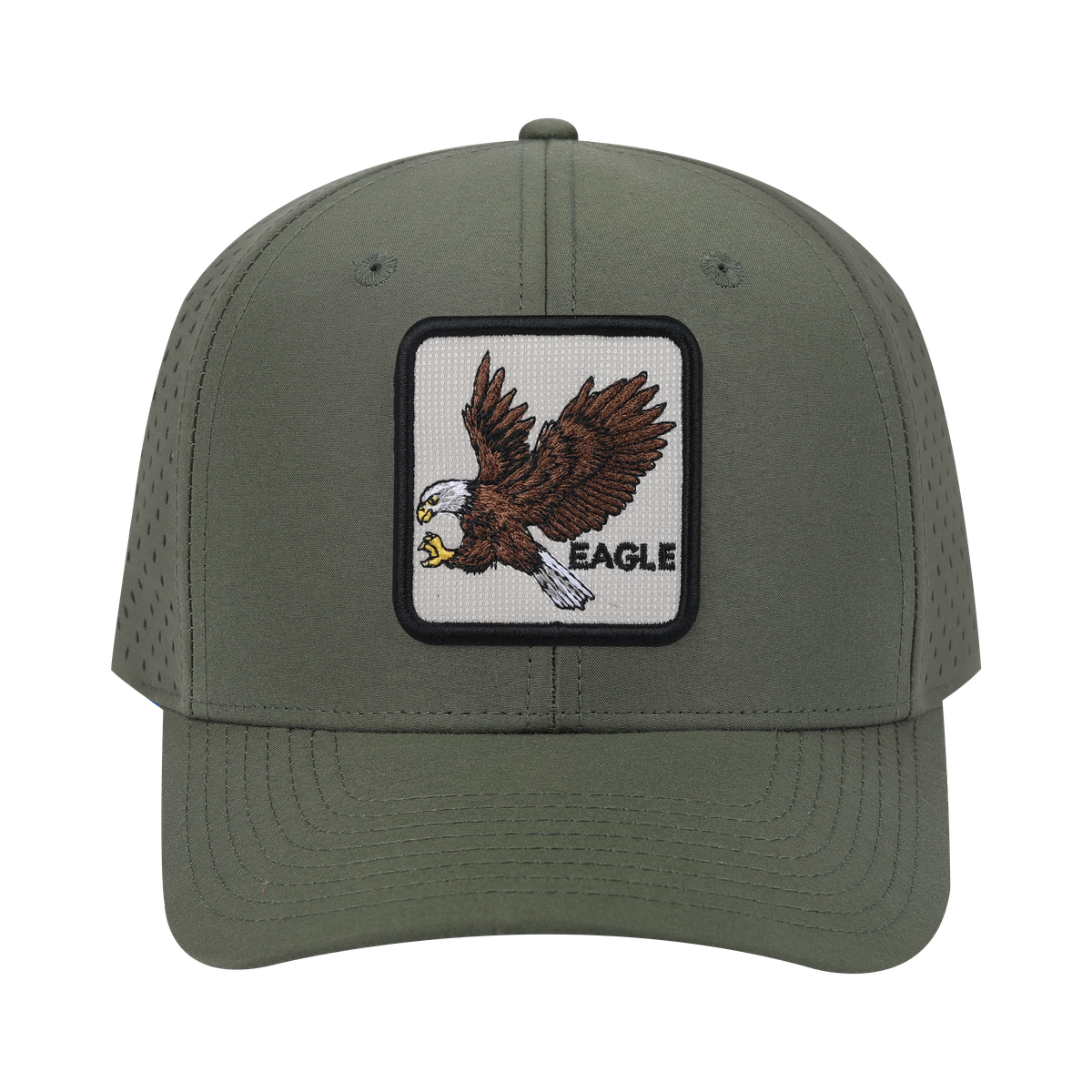 Eagle 6-Panel Microfiber Laser Hole Trucker Hat with Olive front and Olive back