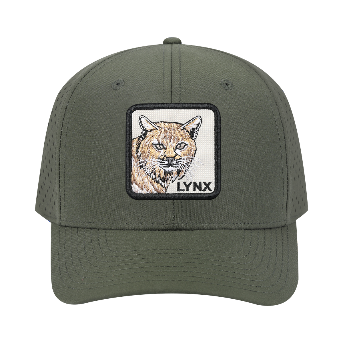 Lynx 6-Panel Microfiber Laser Hole Trucker Hat with Olive front and Olive back
