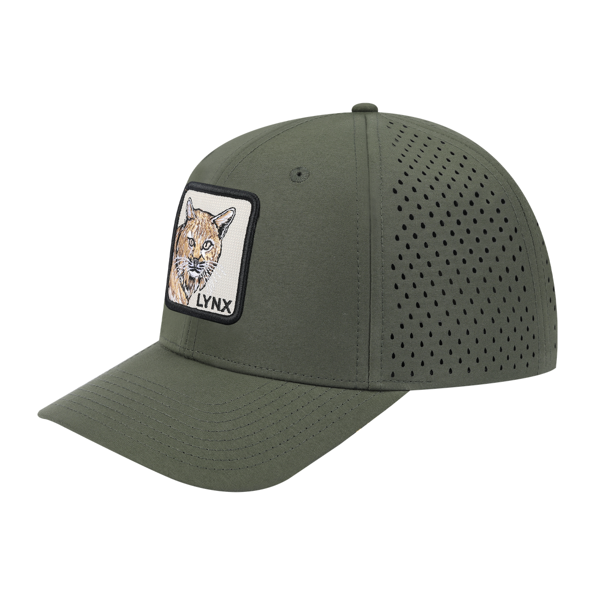 Lynx 6-Panel Microfiber Laser Hole Trucker Hat with Olive front and Olive back