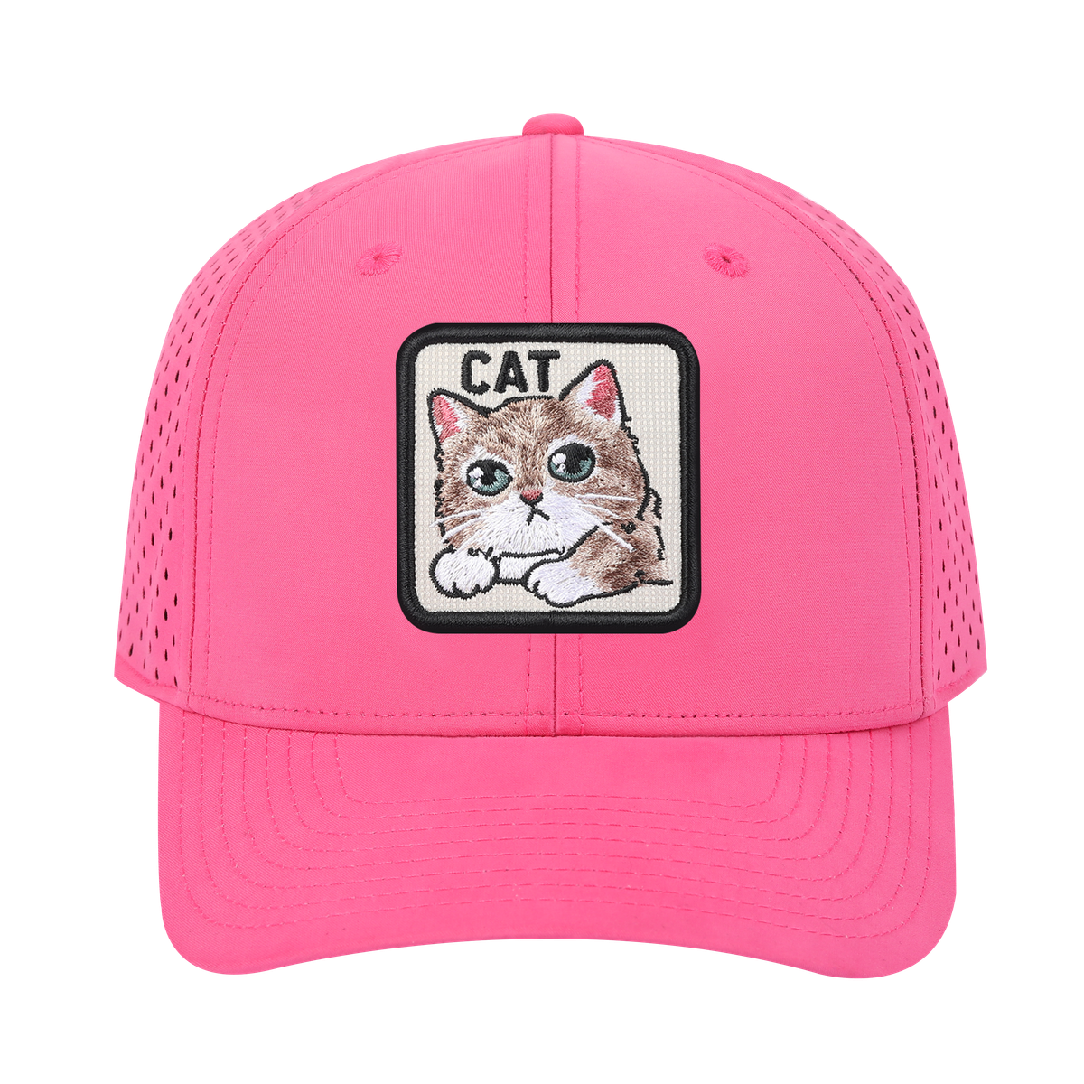Cat 6-Panel Microfiber Laser Hole Trucker Hat with Pink front and Pink back