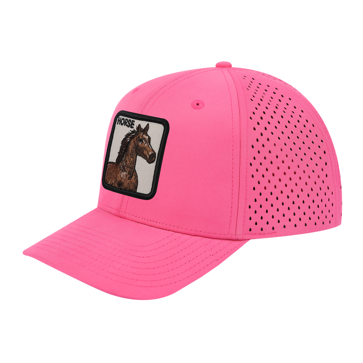 Horse 6-Panel Microfiber Laser Hole Trucker Hat with Pink front and Pink back