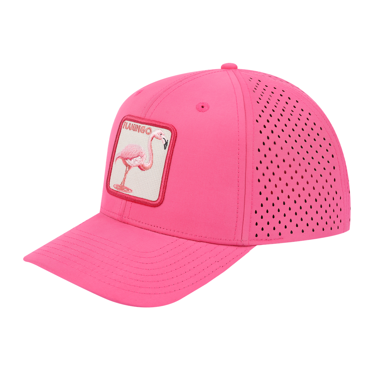 Flamingo 6-Panel Microfiber Laser Hole Trucker Hat with Pink front and Pink back