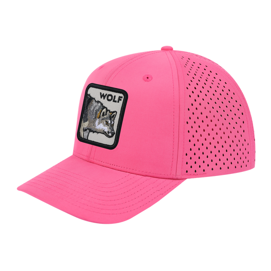 Unisex Embroidered The Wolf, 6-Panel Microfiber Laser hole Trucker Hat, Pink/Pink, Adjustable Fit
