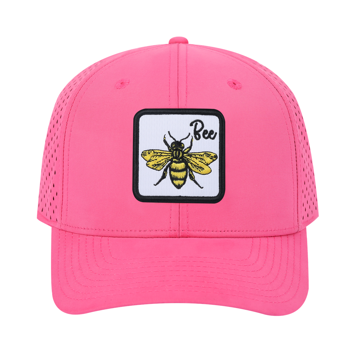 Bee 6-Panel Microfiber Laser Hole Trucker Hat with Pink front and Pink back