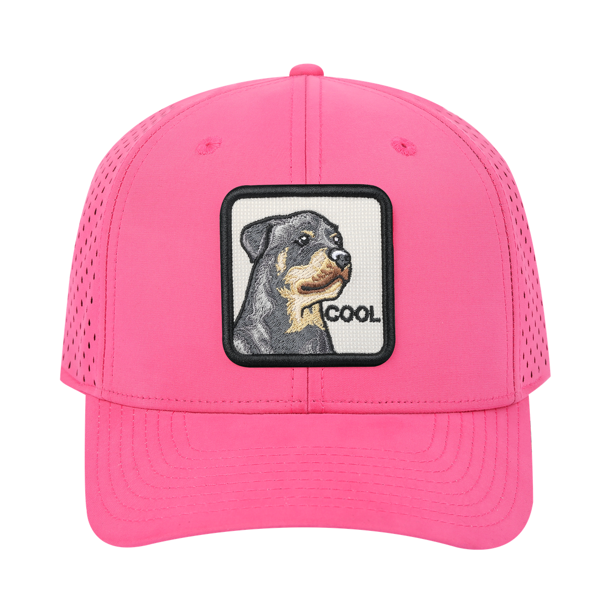 Cool 6-Panel Microfiber Laser Hole Trucker Hat with Pink front and Pink back