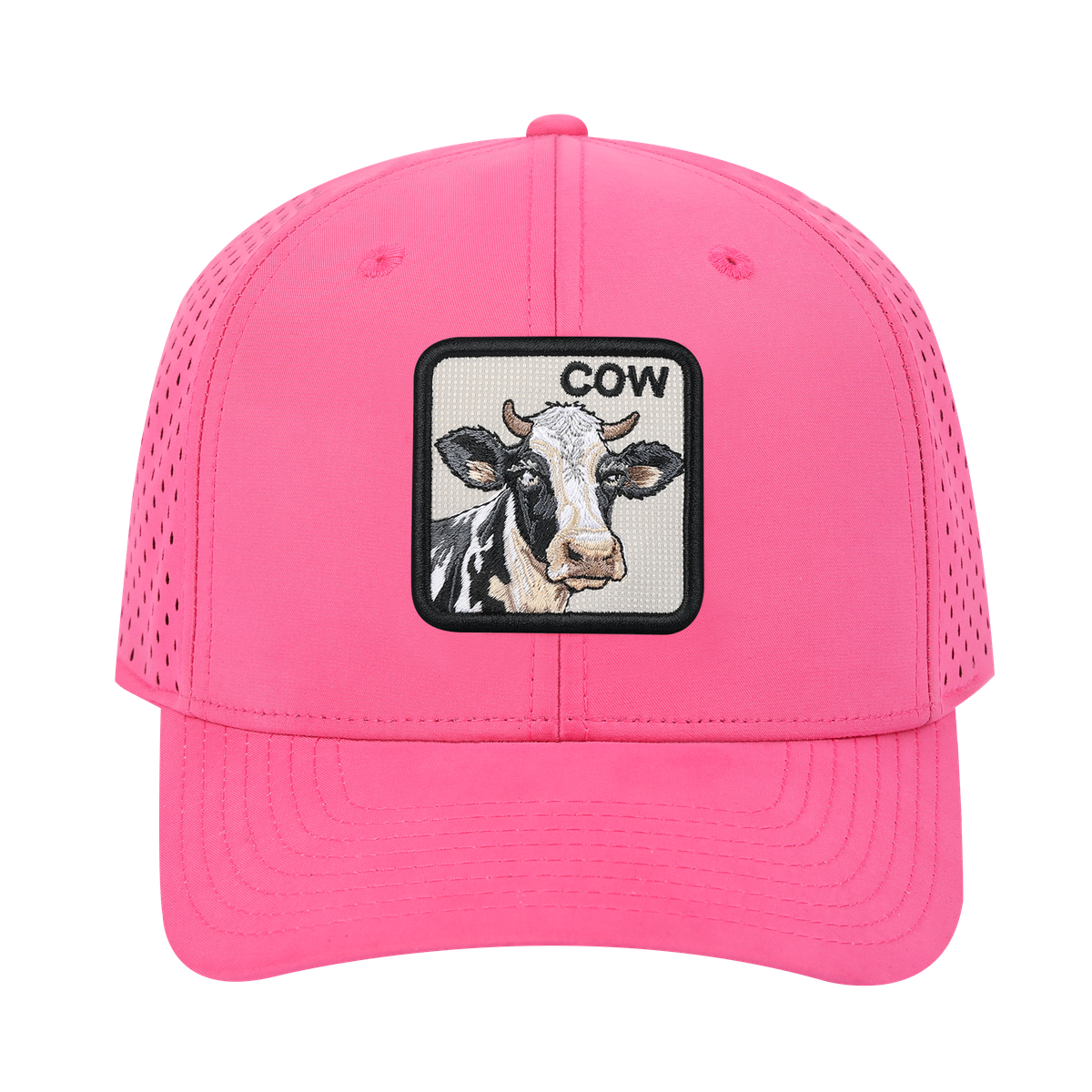 Cow 6-Panel Microfiber Laser Hole Trucker Hat with Pink front and Pink back