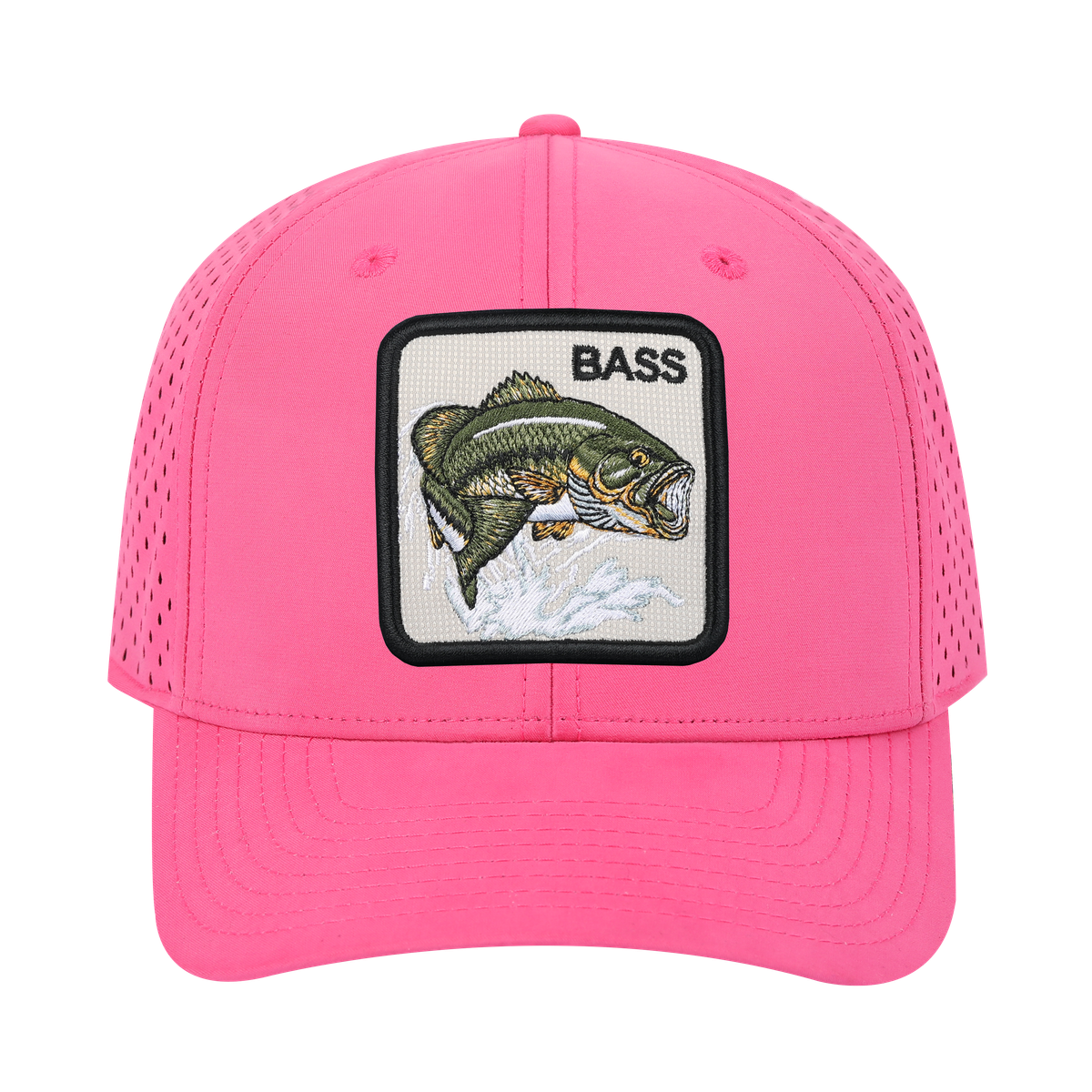 Bass 6-Panel Microfiber Laser Hole Trucker Hat with Pink front and Pink back