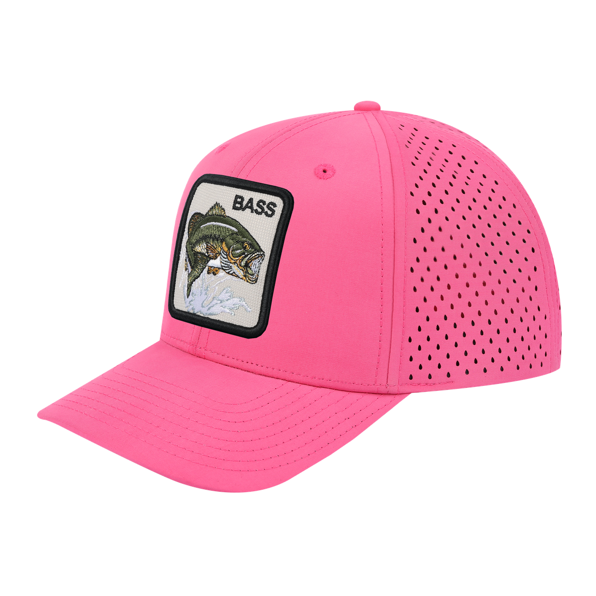 Bass 6-Panel Microfiber Laser Hole Trucker Hat with Pink front and Pink back