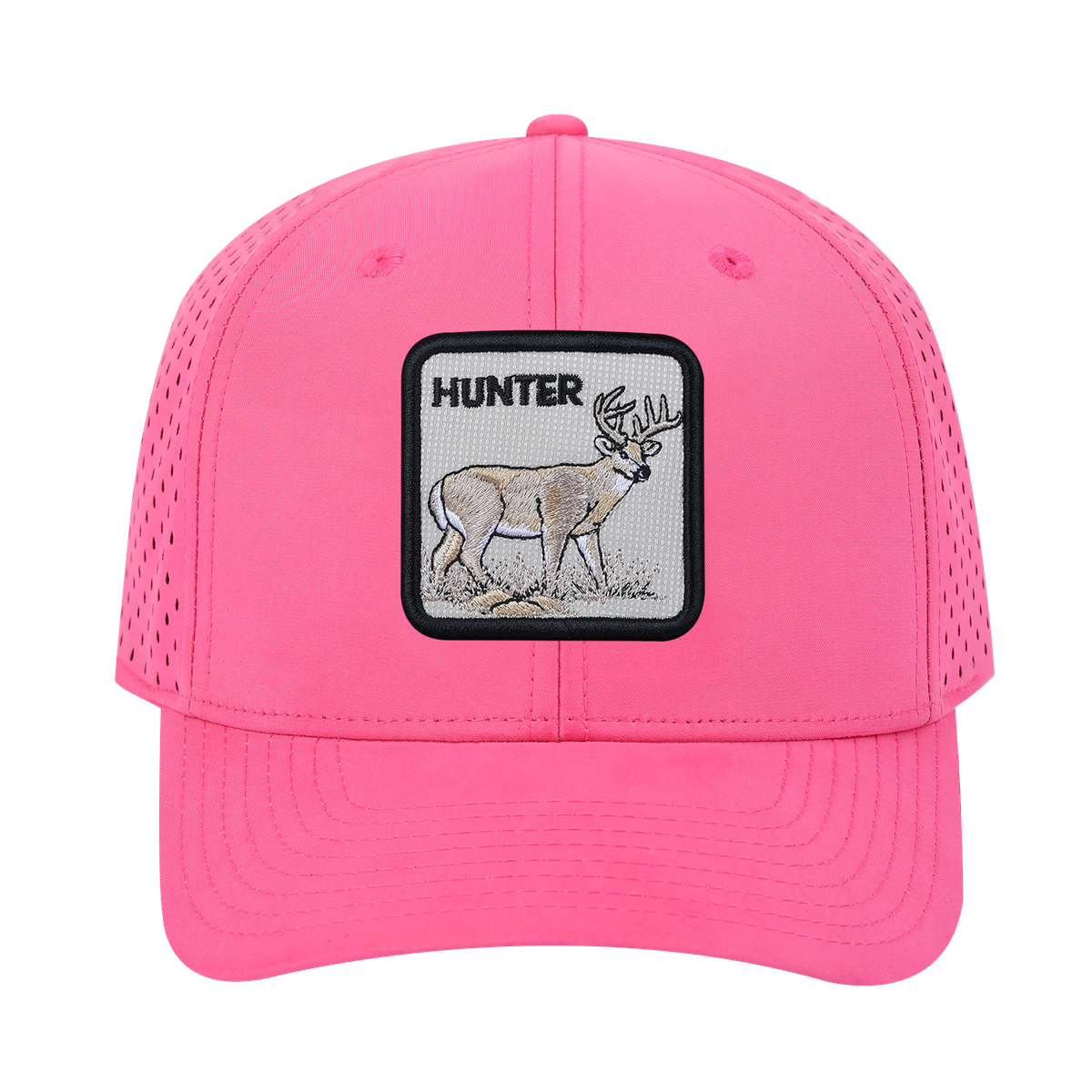 Hunter 6-Panel Microfiber Laser Hole Trucker Hat with Pink front and Pink back