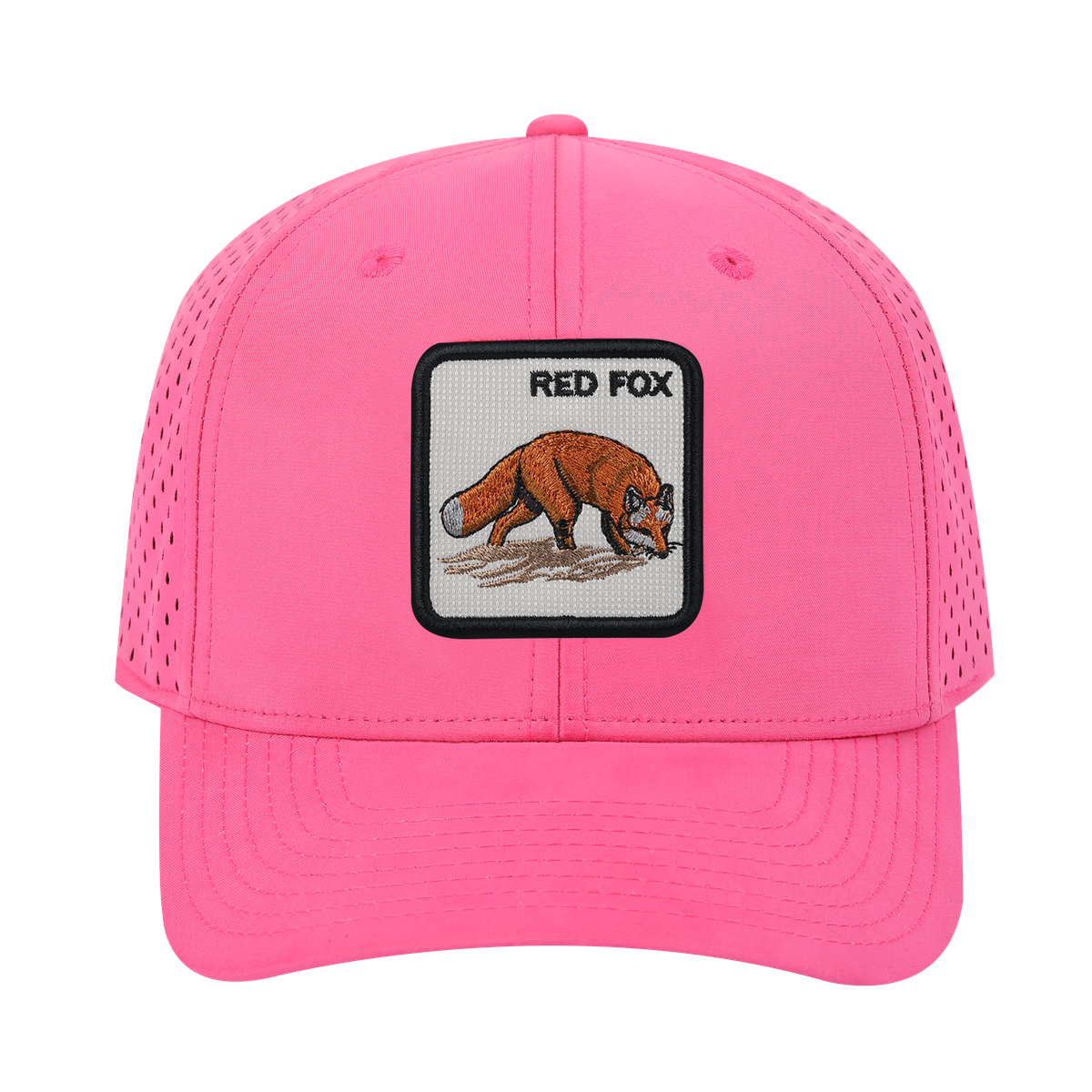 Red Fox 6-Panel Microfiber Laser Hole Trucker Hat with Pink front and Pink back