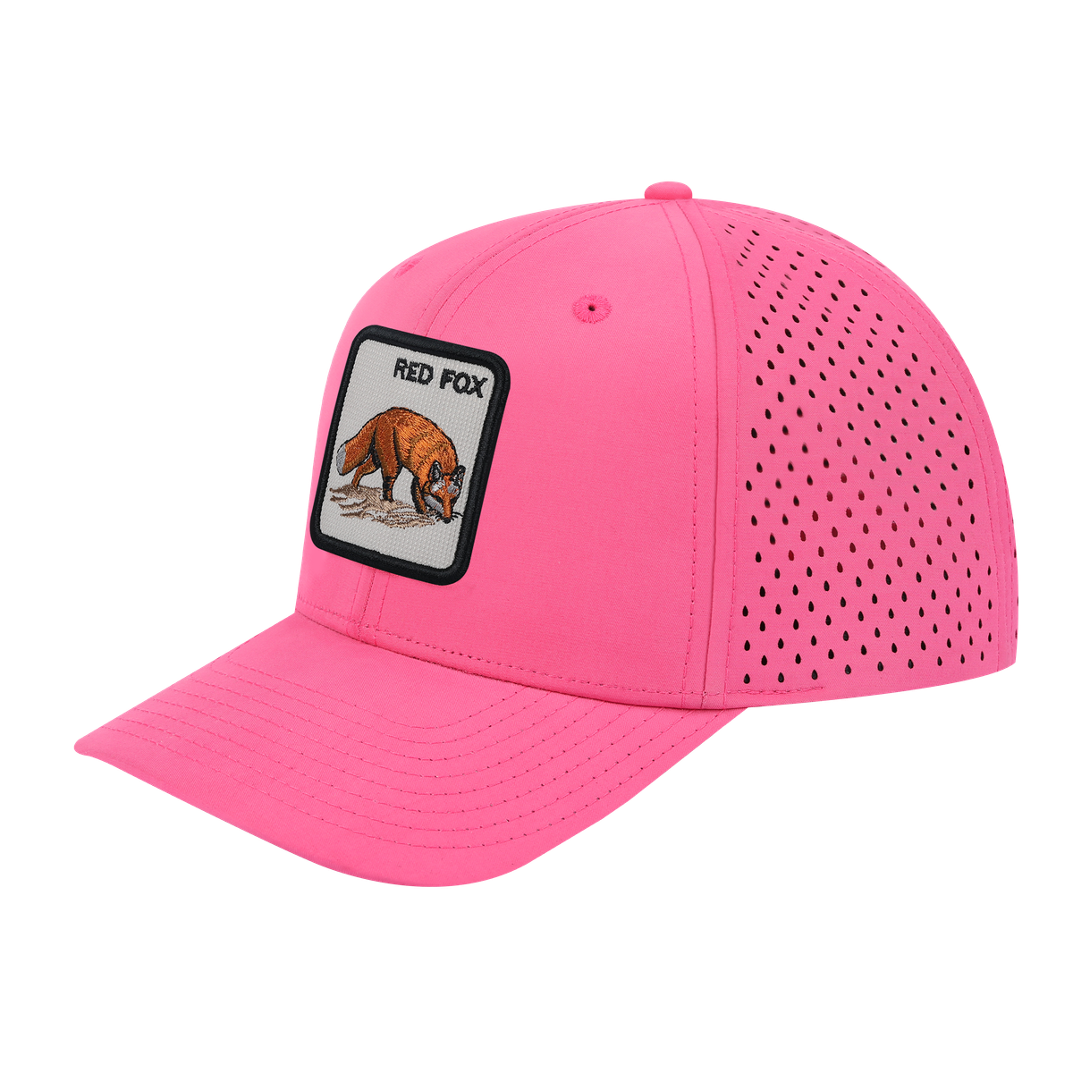 Red Fox 6-Panel Microfiber Laser Hole Trucker Hat with Pink front and Pink back