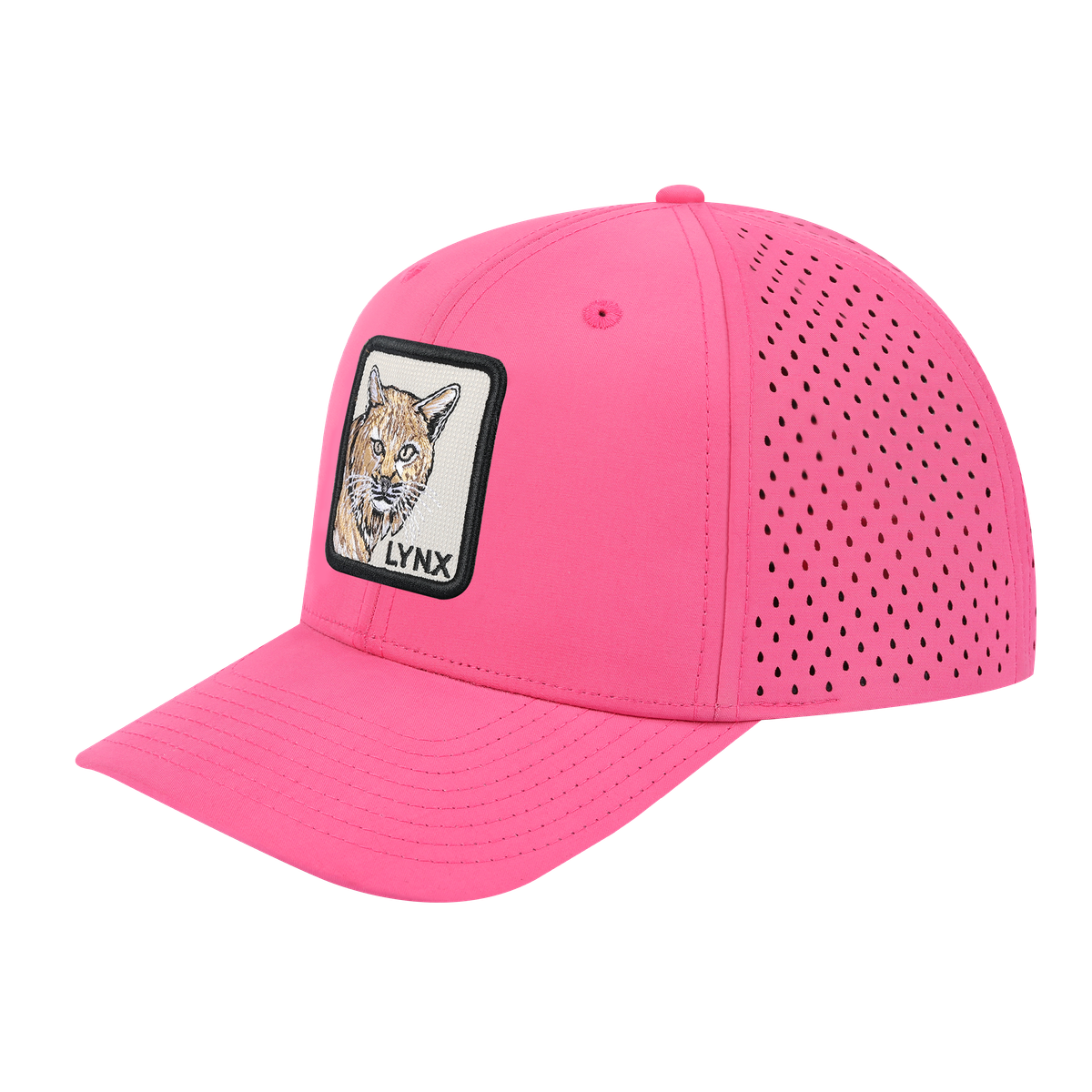 Lynx 6-Panel Microfiber Laser Hole Trucker Hat with Pink front and Pink back