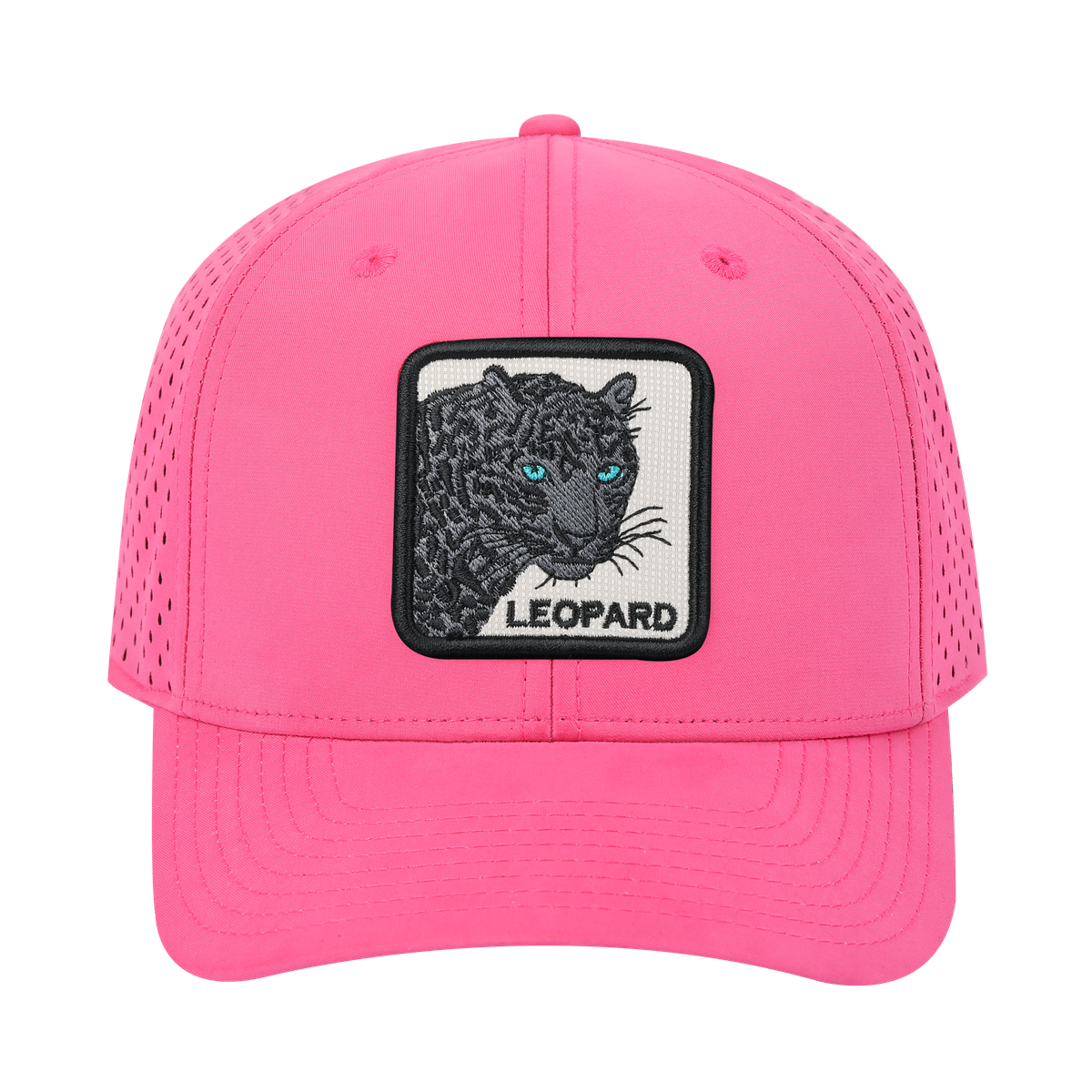 Leopard V2 6-Panel Microfiber Laser Hole Trucker Hat with Pink front and Pink back