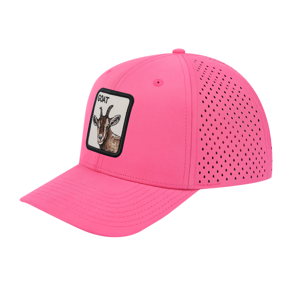 Goat 6-Panel Microfiber Laser Hole Trucker Hat with Pink front and Pink back