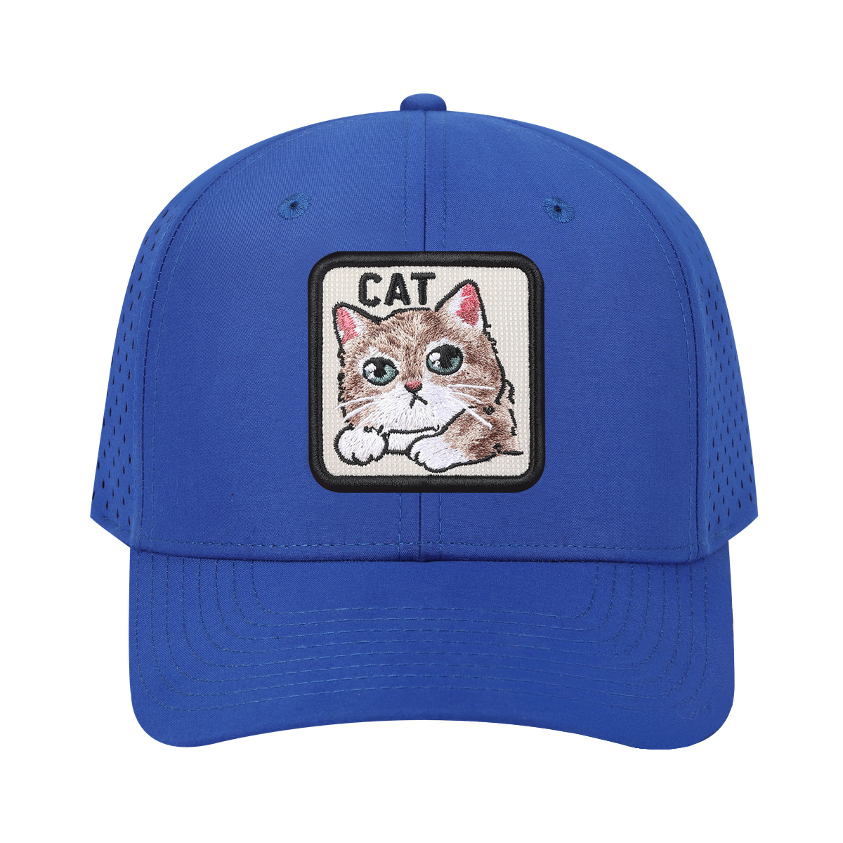 Cat 6-Panel Microfiber Laser Hole Trucker Hat with Royal Blue front and Royal Blue back