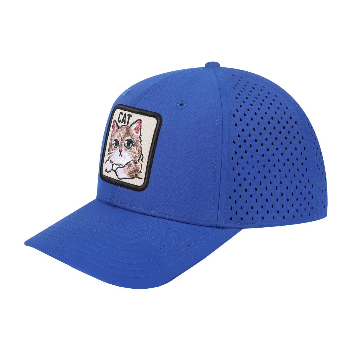 Cat 6-Panel Microfiber Laser Hole Trucker Hat with Royal Blue front and Royal Blue back