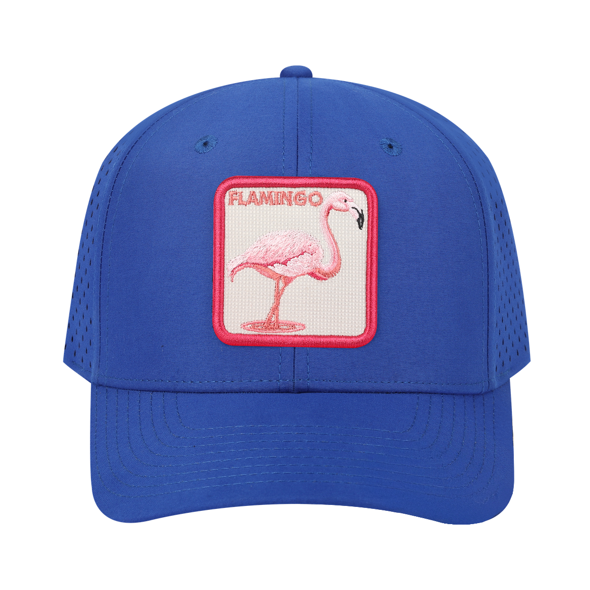 Flamingo 6-Panel Microfiber Laser Hole Trucker Hat with Royal Blue front and Royal Blue back