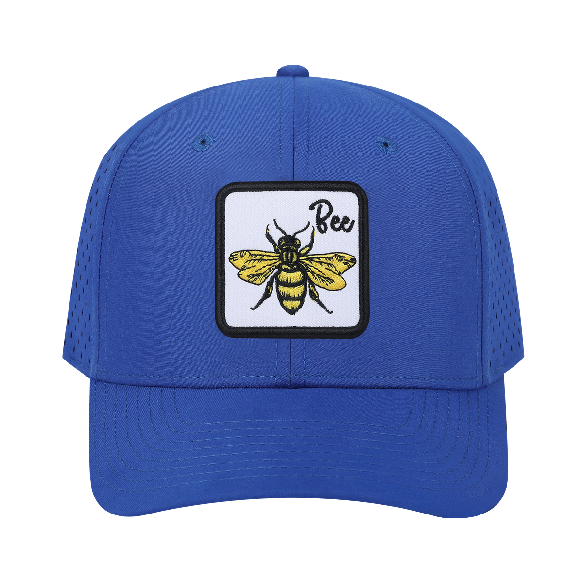 Bee 6-Panel Microfiber Laser Hole Trucker Hat with Royal Blue front and Royal Blue back