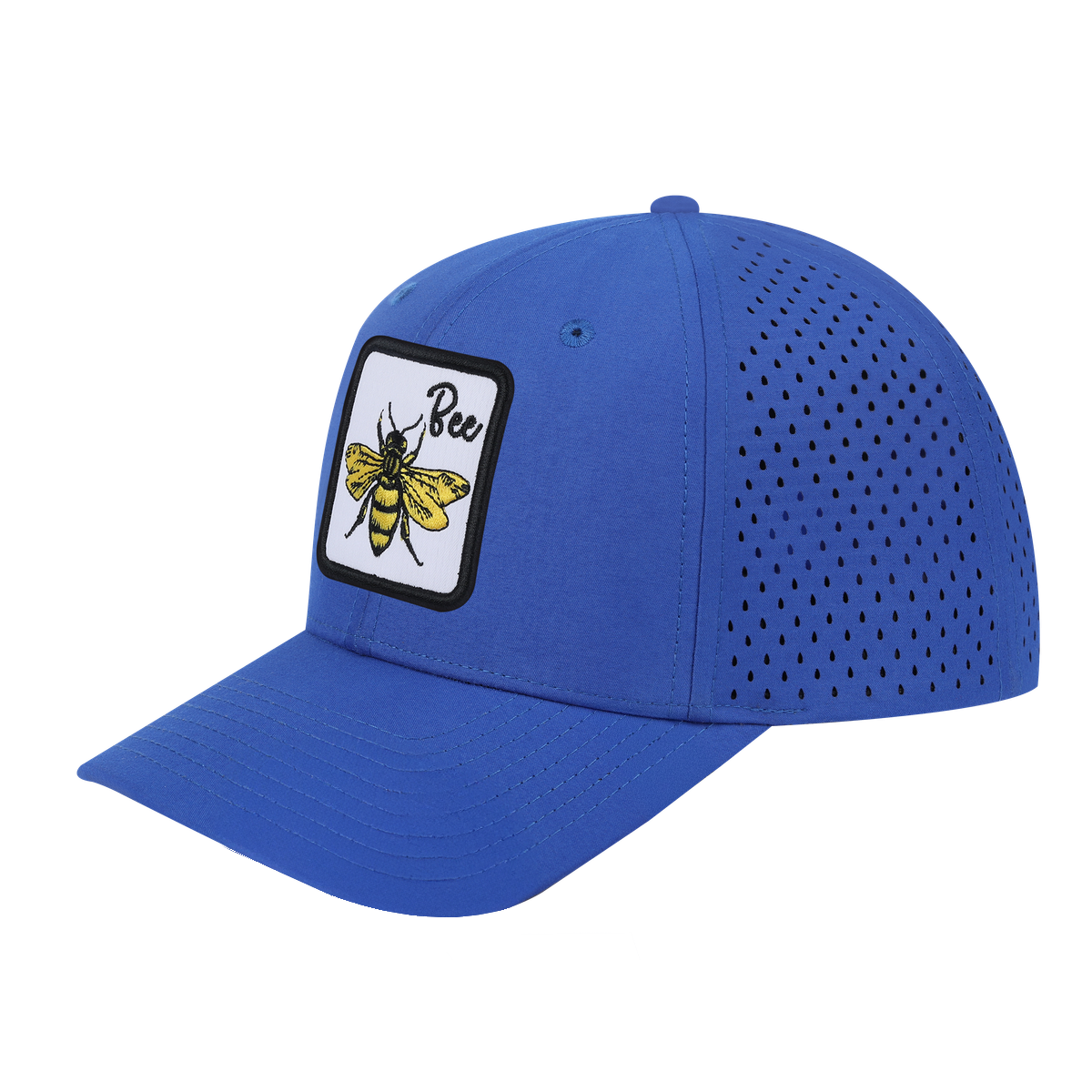 Bee 6-Panel Microfiber Laser Hole Trucker Hat with Royal Blue front and Royal Blue back