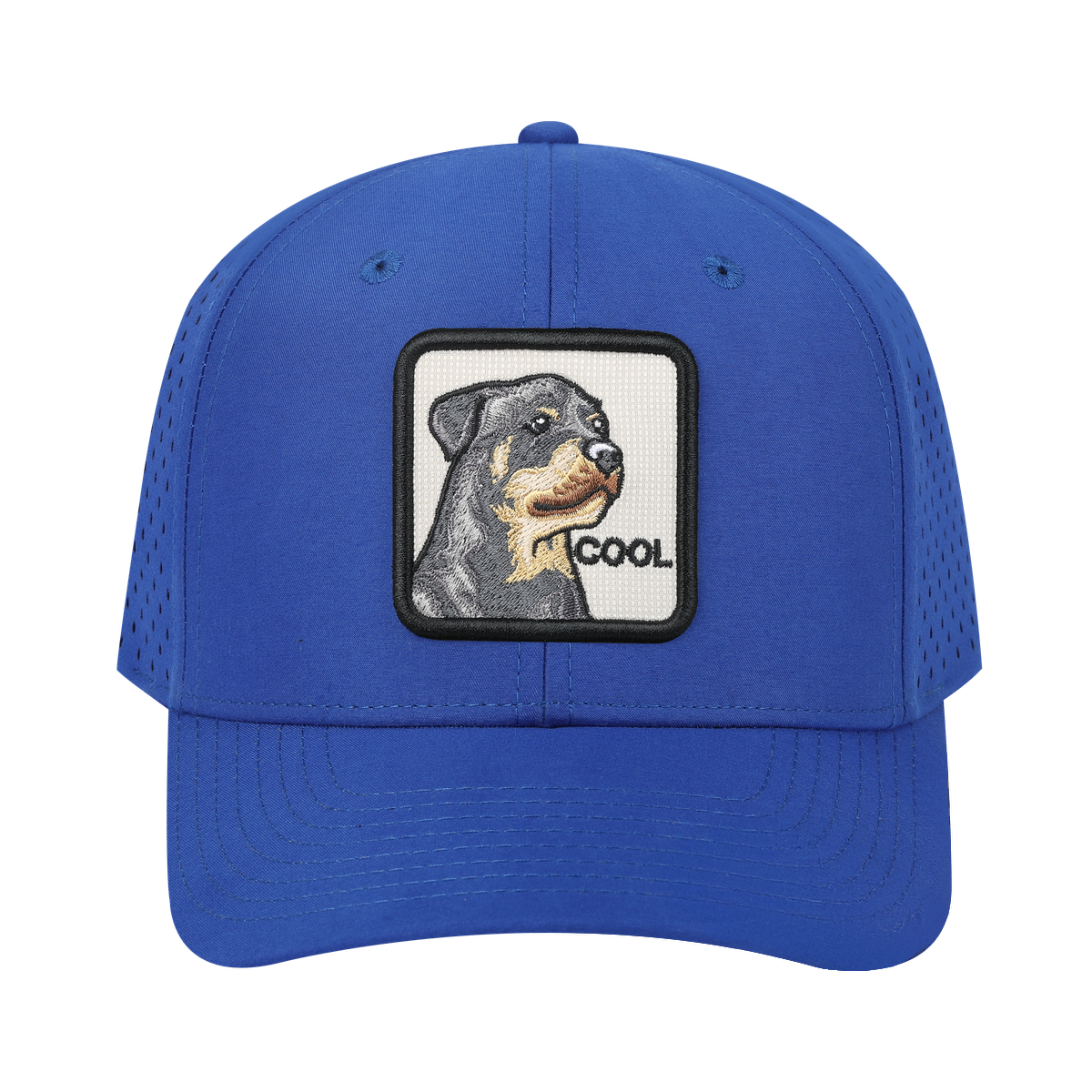 Cool 6-Panel Microfiber Laser Hole Trucker Hat with Royal Blue front and Royal Blue back