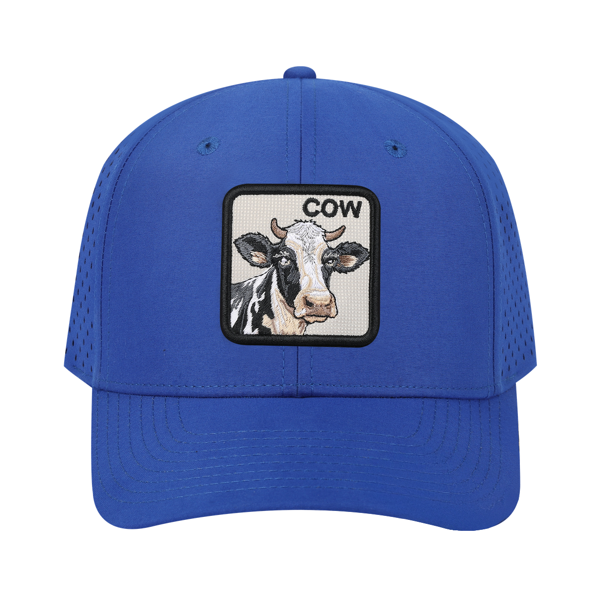 Cow 6-Panel Microfiber Laser Hole Trucker Hat with Royal Blue front and Royal Blue back