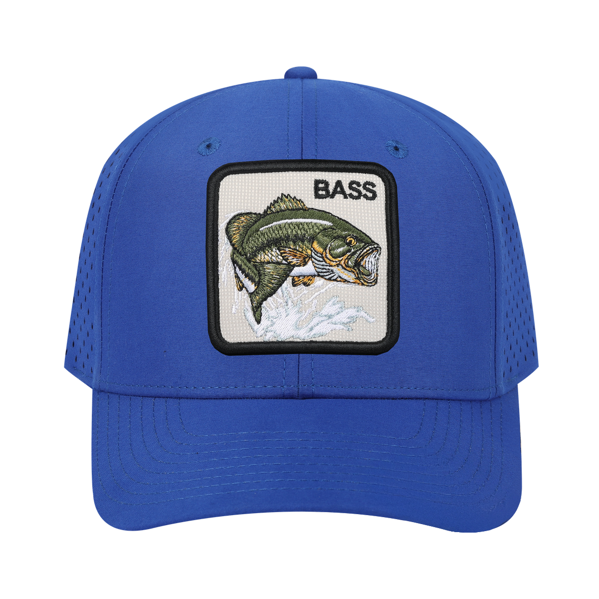 Bass 6-Panel Microfiber Laser Hole Trucker Hat with Royal Blue front and Royal Blue back