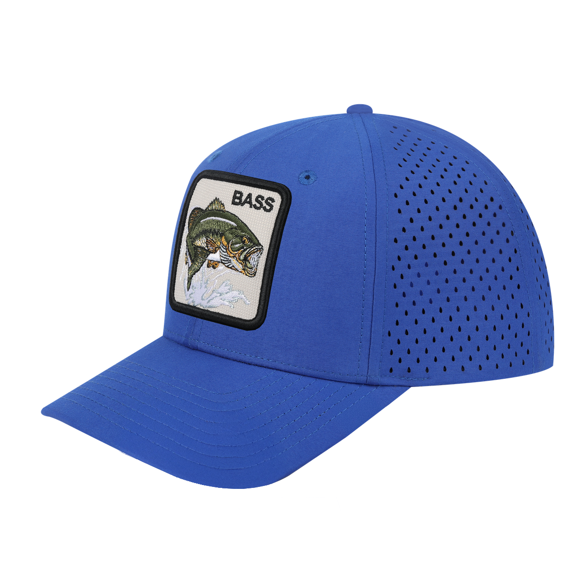 Bass 6-Panel Microfiber Laser Hole Trucker Hat with Royal Blue front and Royal Blue back