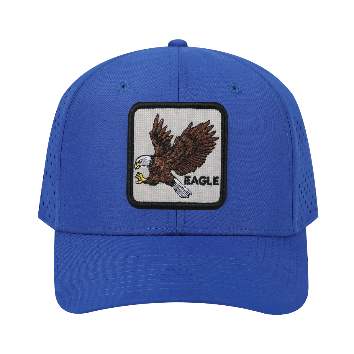 Eagle 6-Panel Microfiber Laser Hole Trucker Hat with Royal Blue front and Royal Blue back