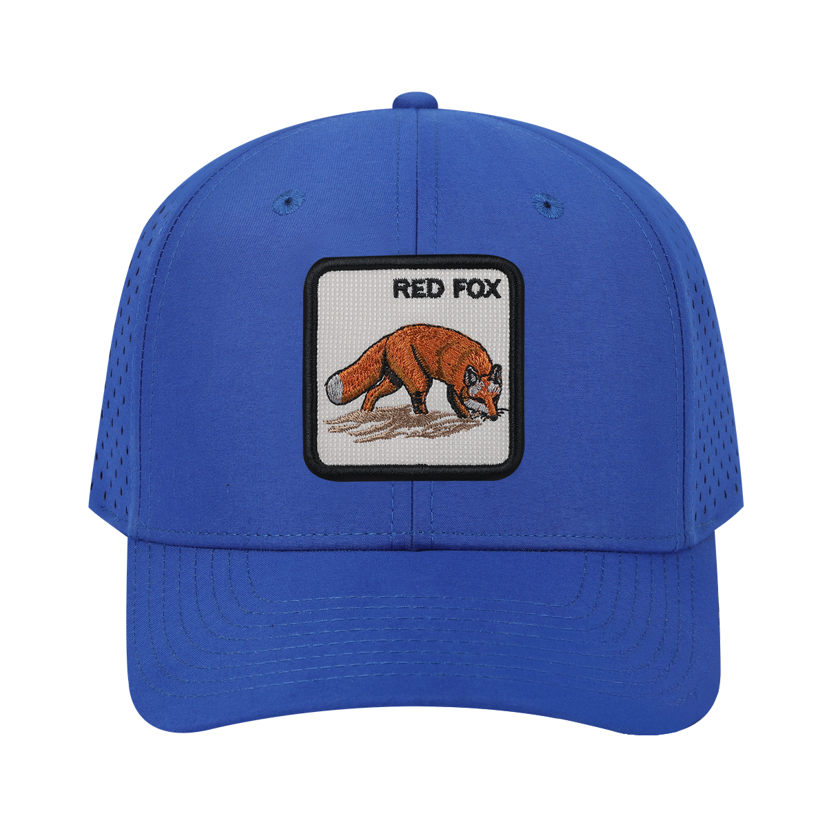 Red Fox 6-Panel Microfiber Laser Hole Trucker Hat with Royal Blue front and Royal Blue back