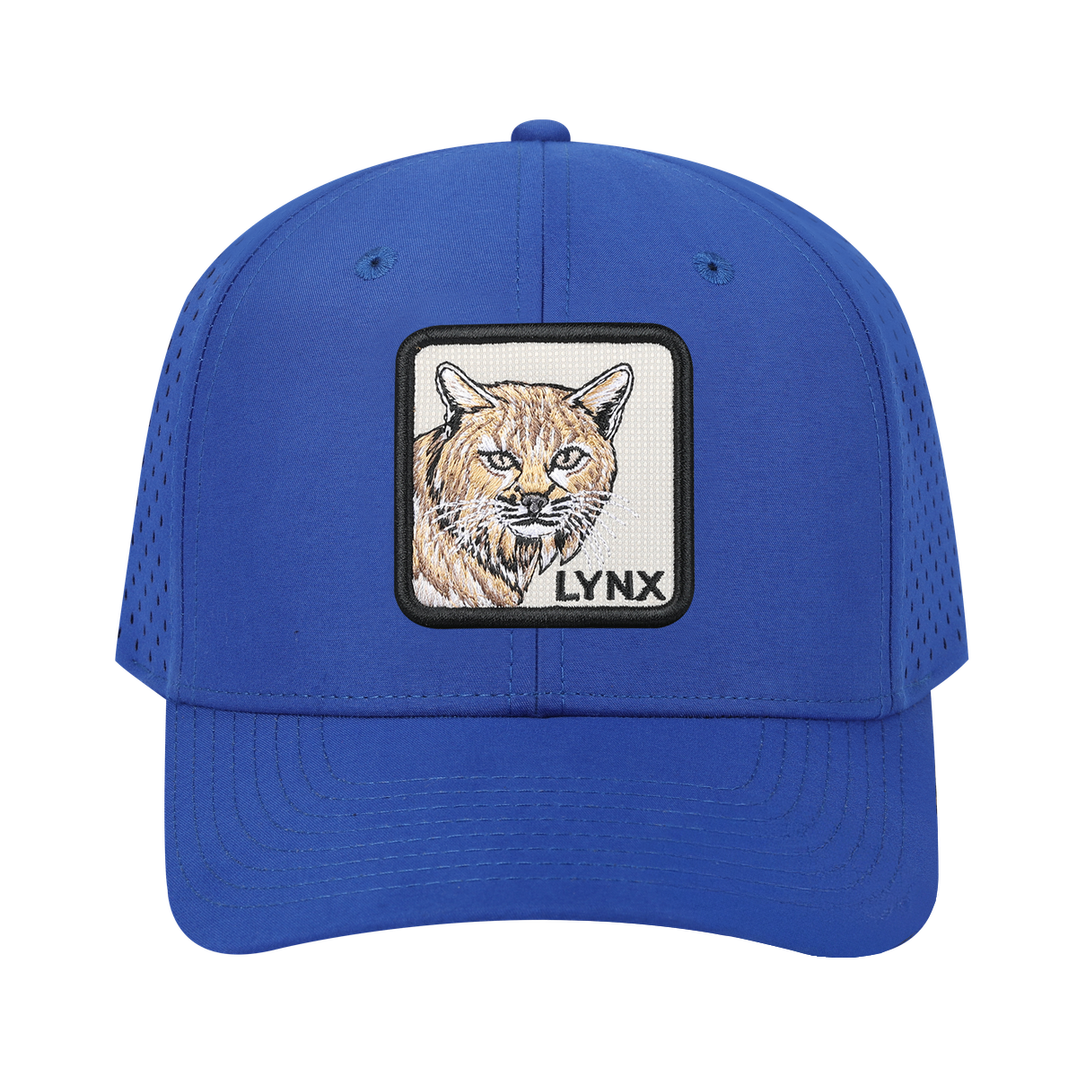 Lynx 6-Panel Microfiber Laser Hole Trucker Hat with Royal Blue front and Royal Blue back